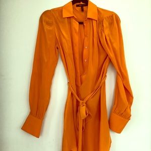 BCBG MaxAzria orange silk shirt dress